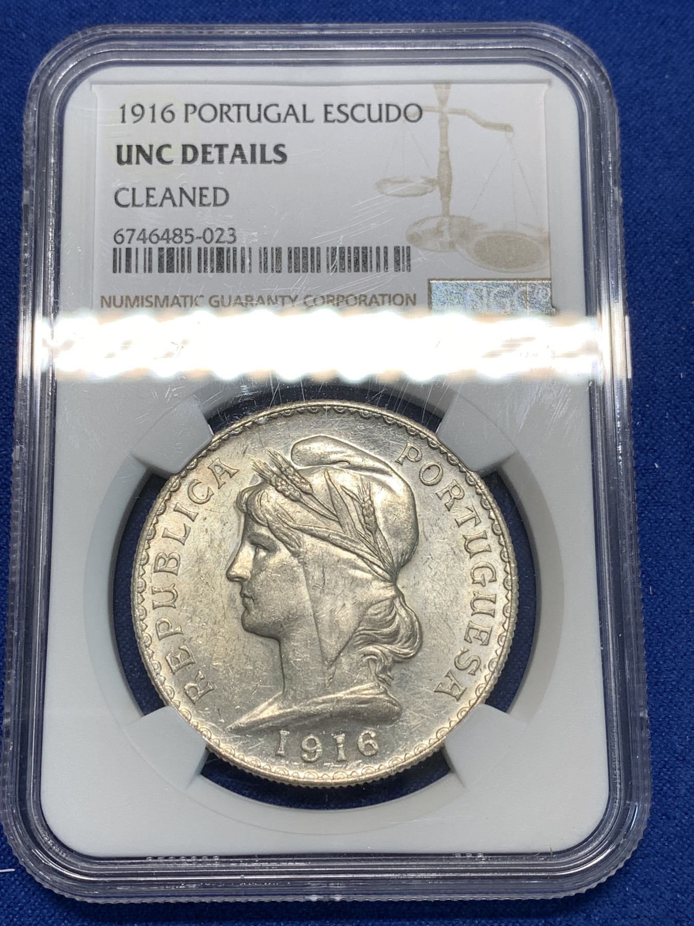 《竞宝斋》第232场-周日，周一 2场 (全场包邮) NGC UNC 葡萄牙1916年女神头像1埃斯库多大银币