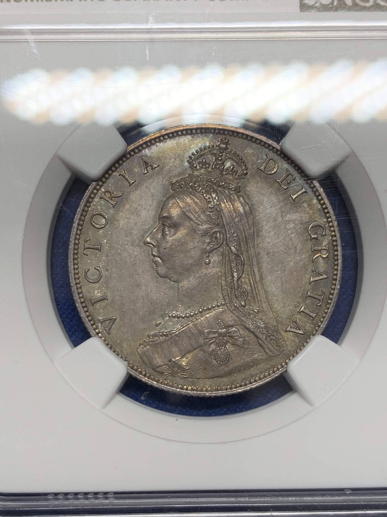 《竞宝斋》第232场-周日，周一 2场 (全场包邮) NGC UNC 英国 1887年弗洛林银币，状态好，底板带彩