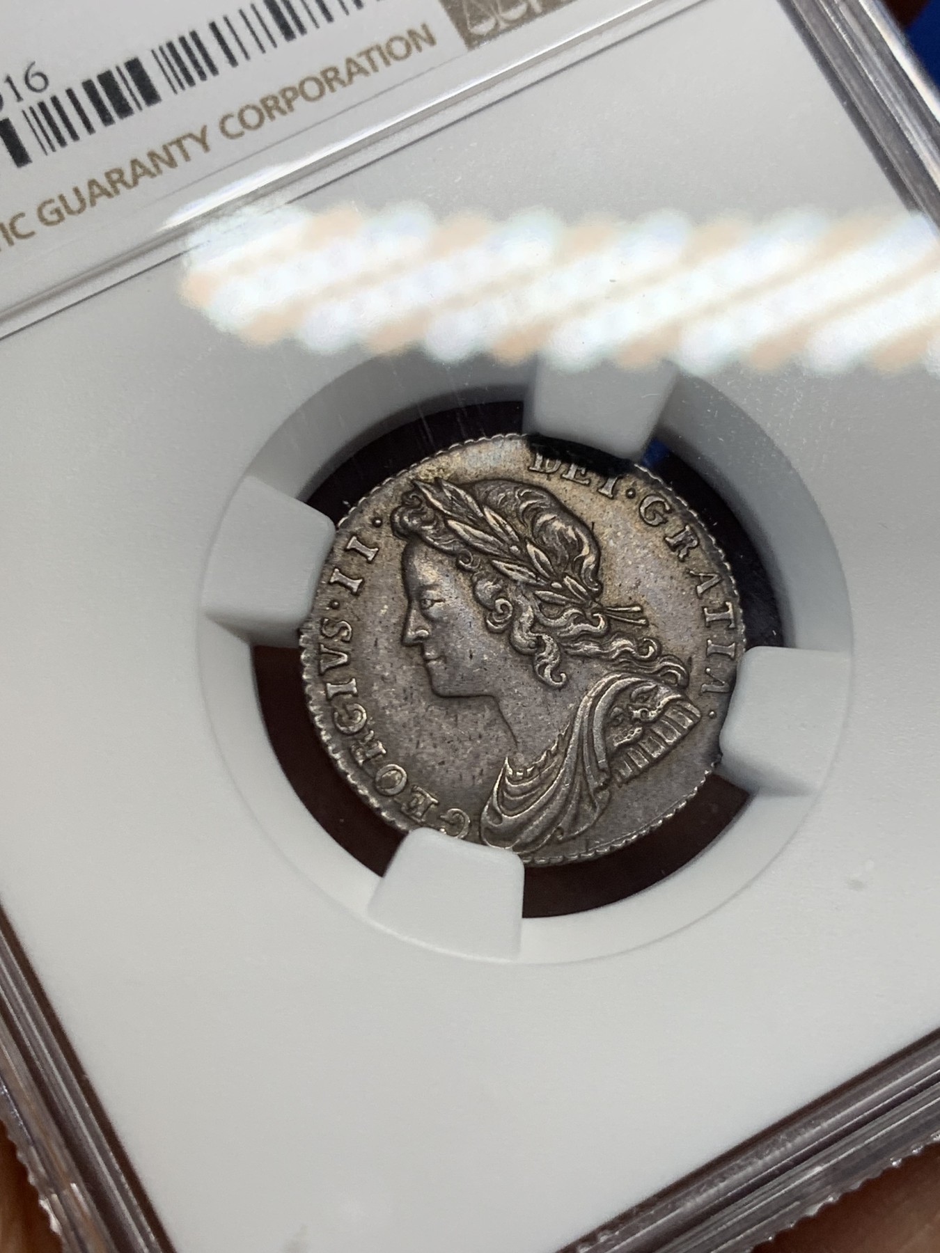 《竞宝斋》第232场-周日，周一 2场 (全场包邮) NGC MS62 英国1732乔治二世6便士银币 原味深包浆