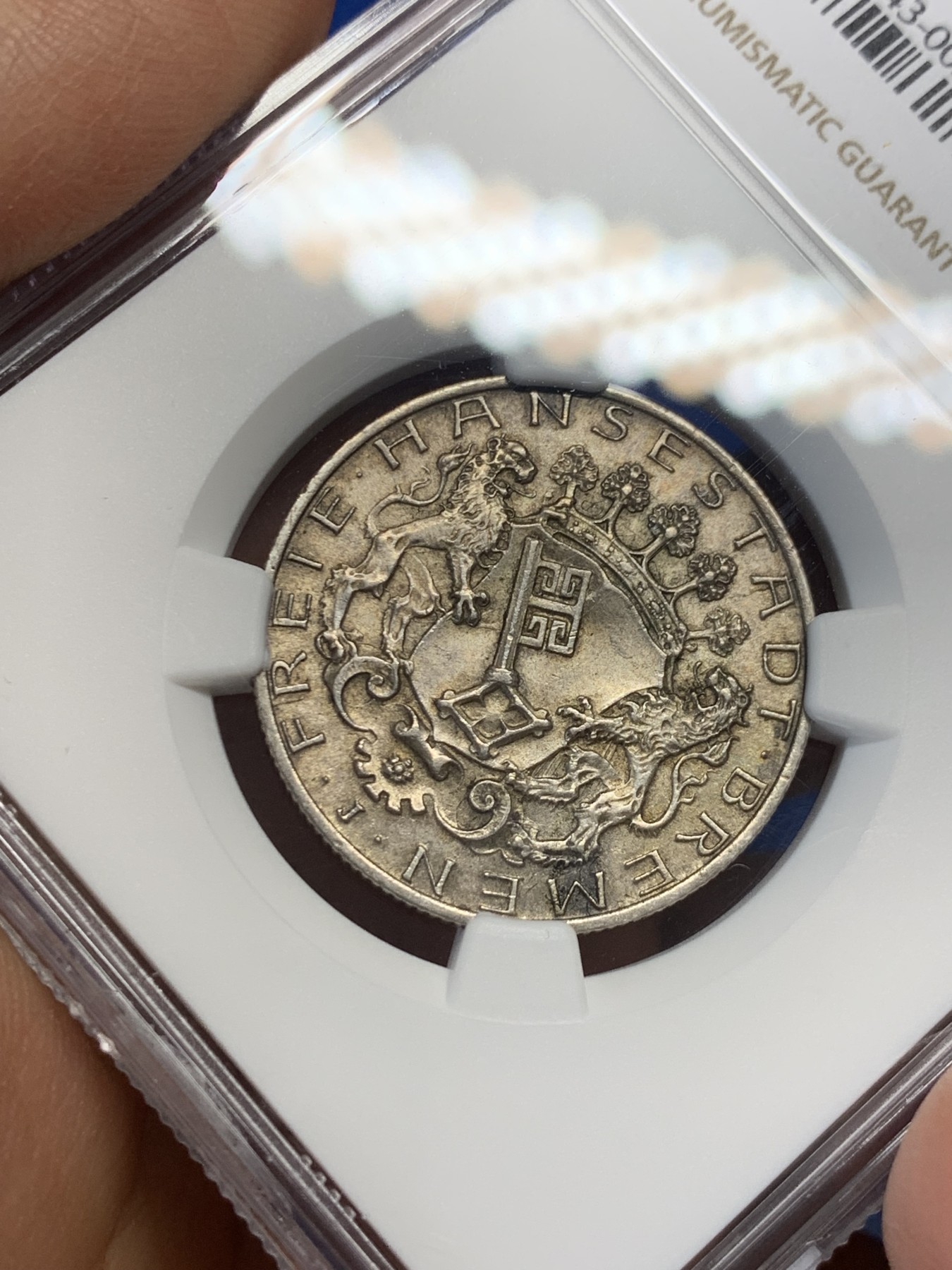 《竞宝斋》第232场-周日，周一 2场 (全场包邮) NGC-MS63 德国不莱梅 1904年 2马克银币 灰黑色包浆 状态不错