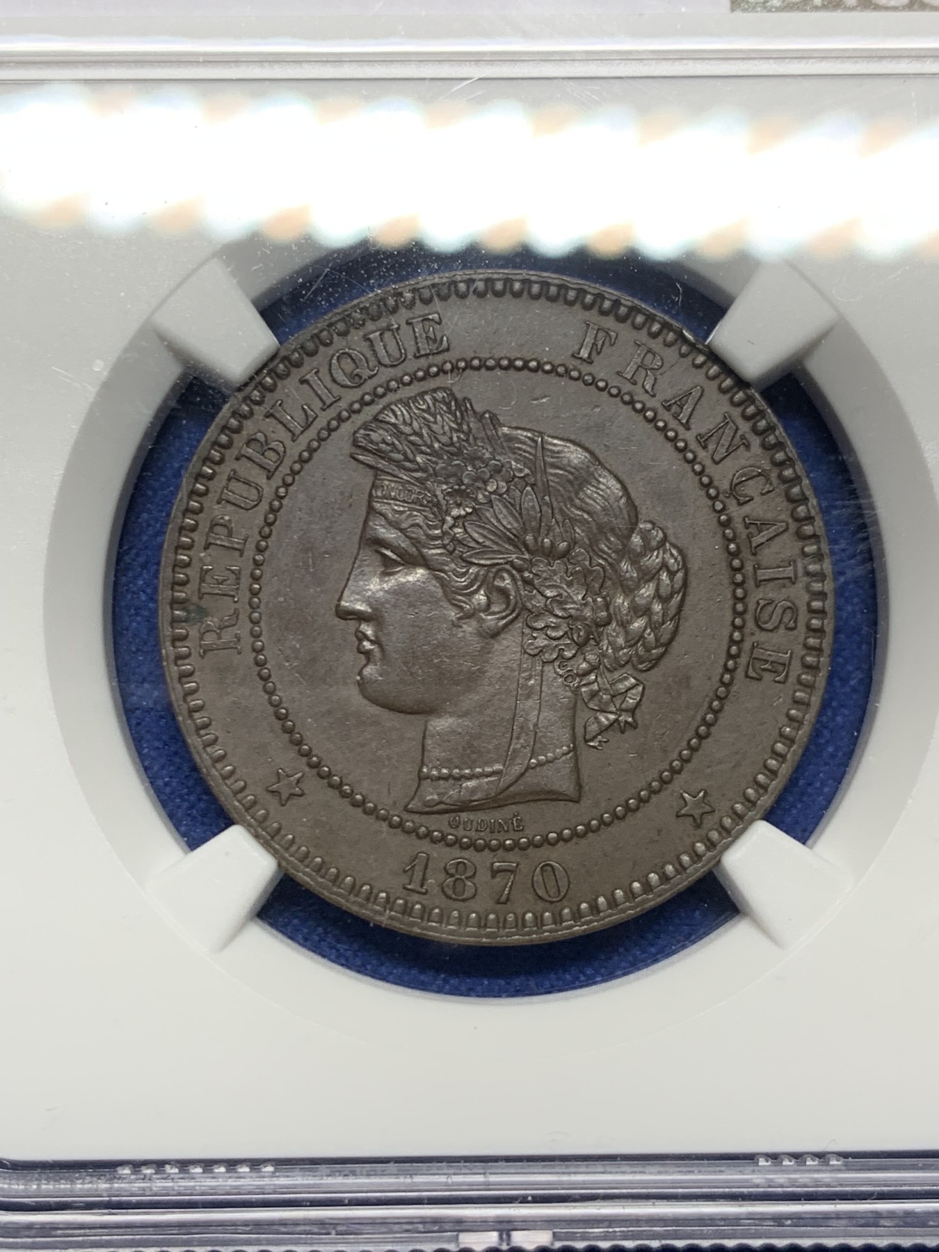 《竞宝斋》第232场-周日，周一 2场 (全场包邮) NGC MS62BN 1870A 法国10生丁铜币