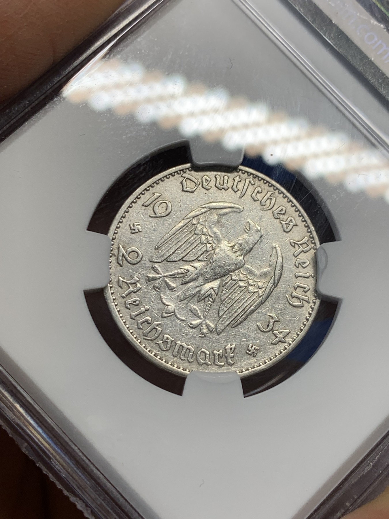 《竞宝斋》第232场-周日，周一 2场 (全场包邮) NGC-XFD 德国1934年 第三帝国J厂教堂带字版2马克银币 稀少