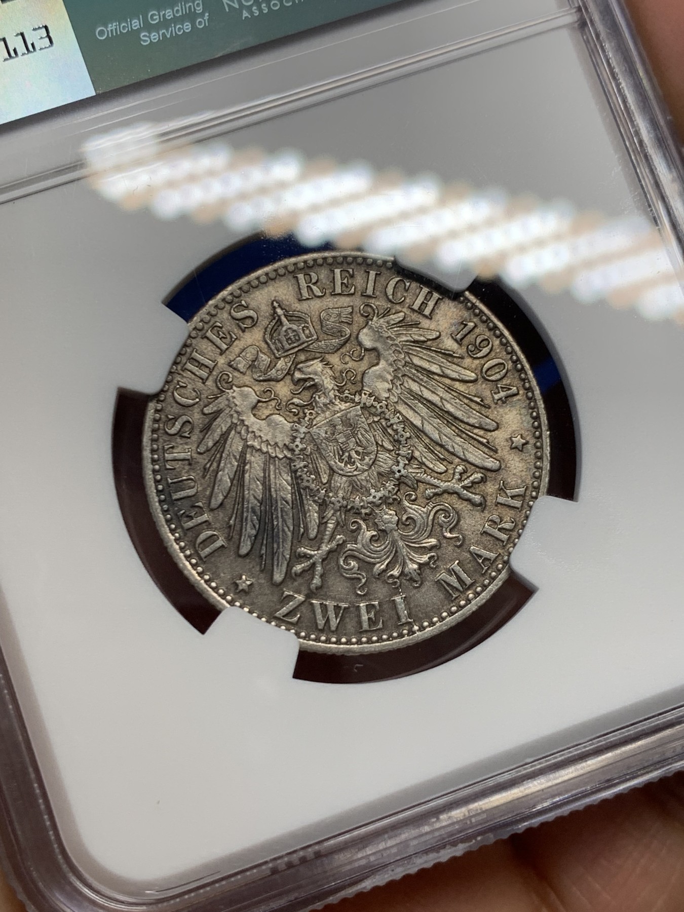 《竞宝斋》第232场-周日，周一 2场 (全场包邮) NGC-MS63 德国不莱梅 1904年 2马克银币 灰黑色包浆 状态不错