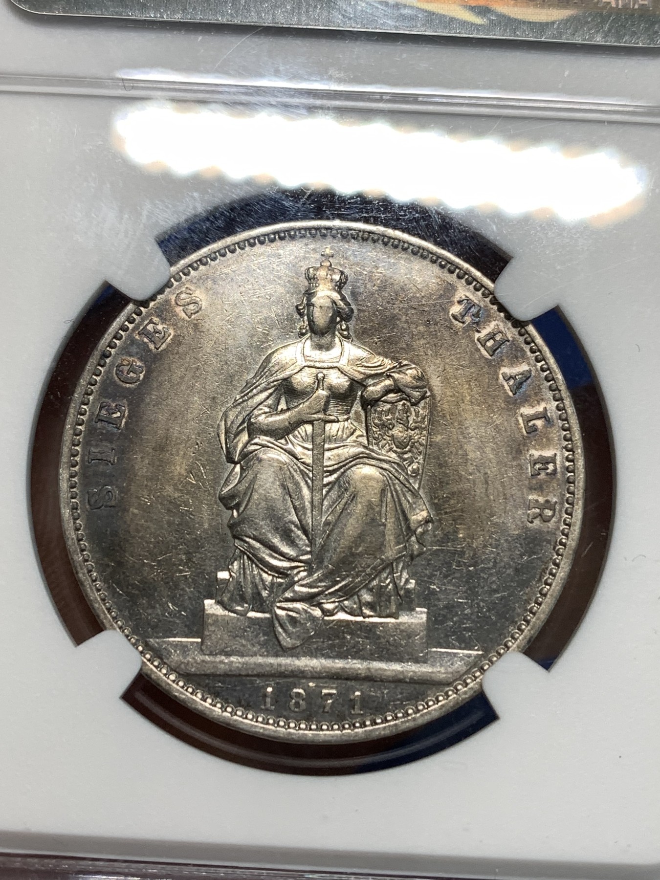 《竞宝斋》第232场-周日，周一 2场 (全场包邮) NGC-AUD 德国1871年A 普鲁士威廉一世 普法胜利1泰勒银币