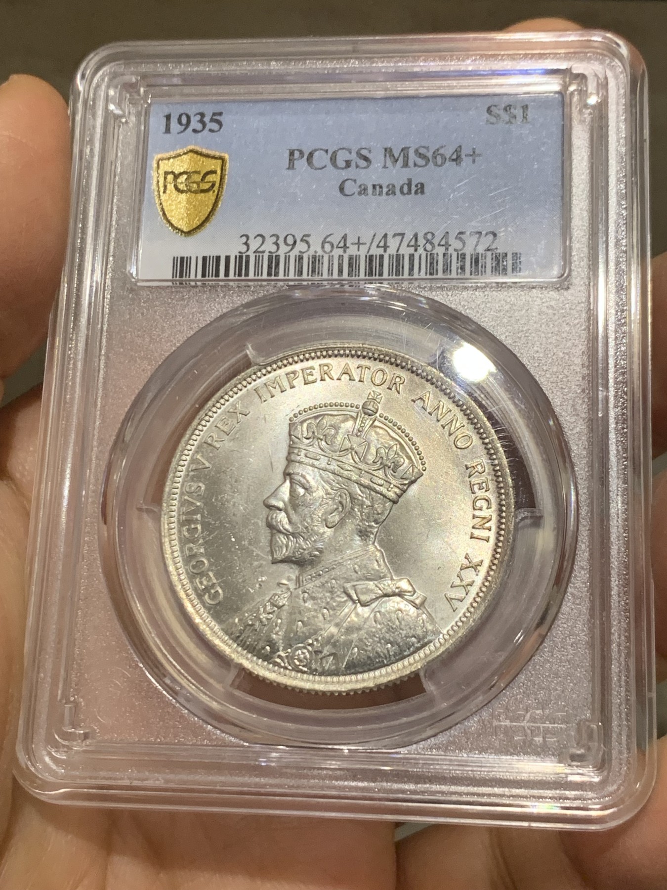 《竞宝斋》第232场-周日，周一 2场 (全场包邮) PCGS-MS64+ 加拿大 1935年1元银币 乔五划船 经典图案 银光闪闪 顶级高分 一步到位