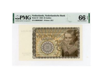 【Blue Auction】✨世界纸币精拍第417期——西欧&南欧专场 - 荷兰 1940年25盾 PMG66EPQ 黄色小女孩 高分