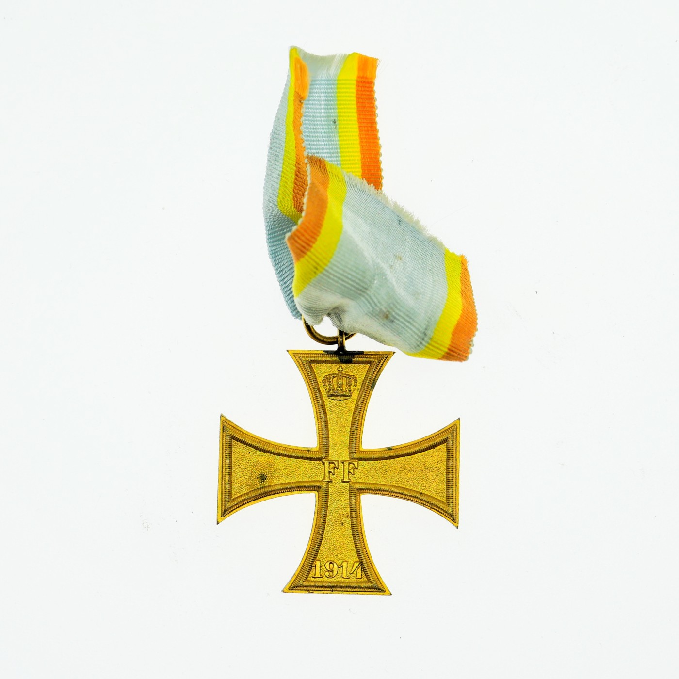 勋章奖章交易所1月13日拍卖 梅克伦堡-什未林大公国二级军事功勋十字勋章（1914版），铜质冲压镀金，直径40.5mm，1914版于同年8月2日开始授予，二级实发约74875枚，稀少