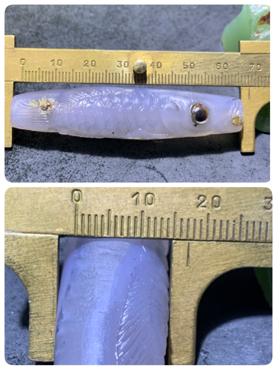 精美亚光高玉化冰飘巴西玛瑙手工俏色巧雕招财龙鱼大桶珠一个！
