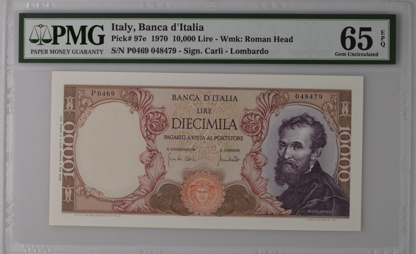 收藏联盟Quantum Auction 第317期拍卖  意大利1970年10000里拉 PMG65 米开朗基罗