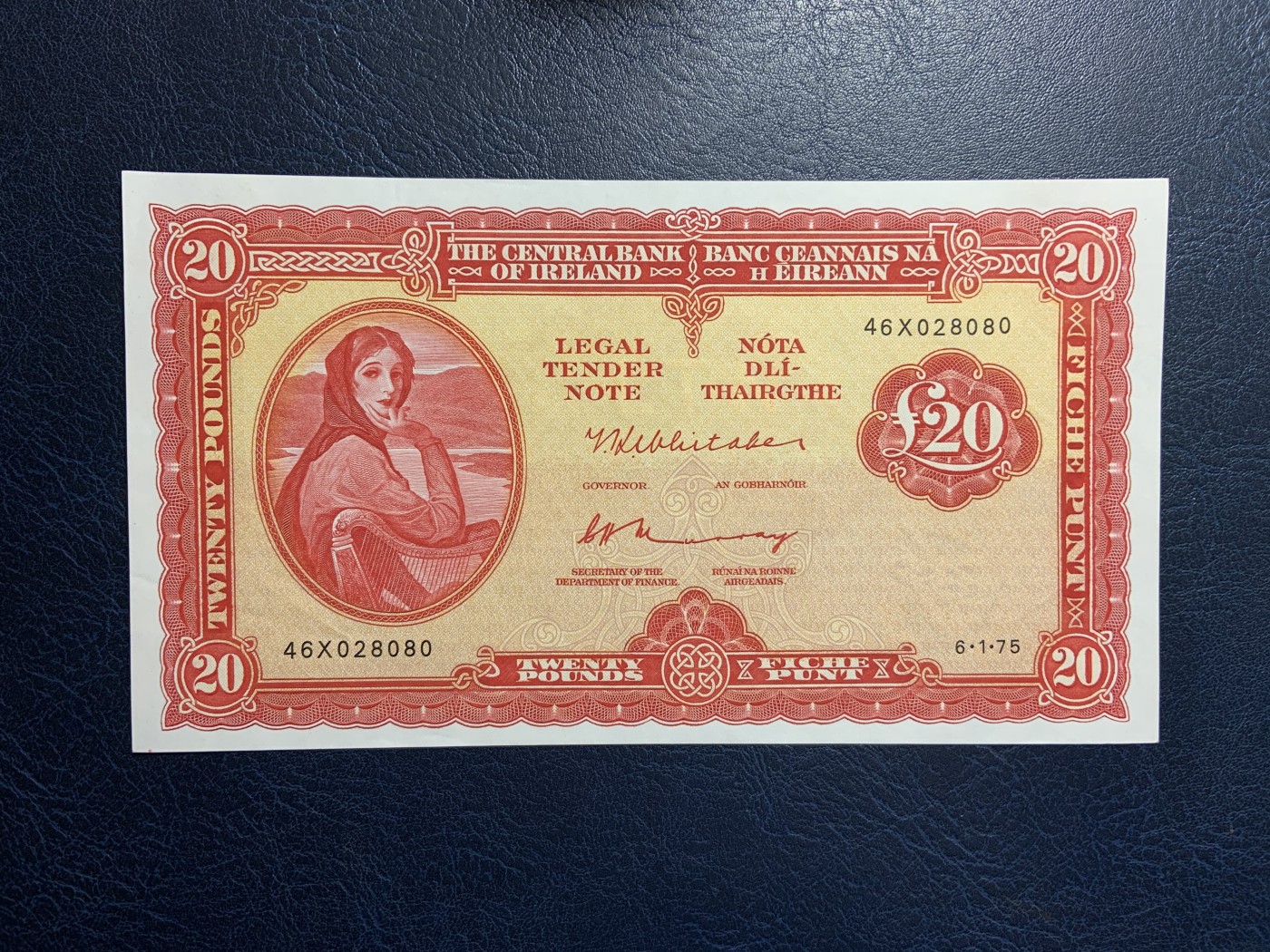 收藏联盟Quantum Auction 第317期拍卖  爱尔兰1975年20镑 品相AU+ 大票幅 稀少 拉夫雷夫人