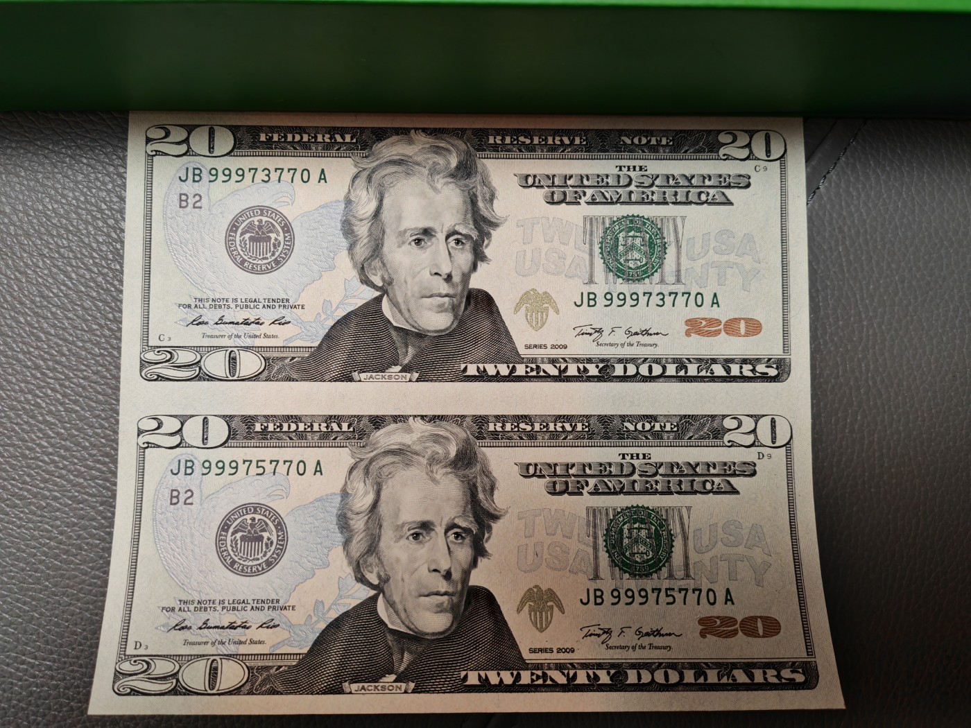 美国纸币 2009年20美元 连体钞 全新UNC