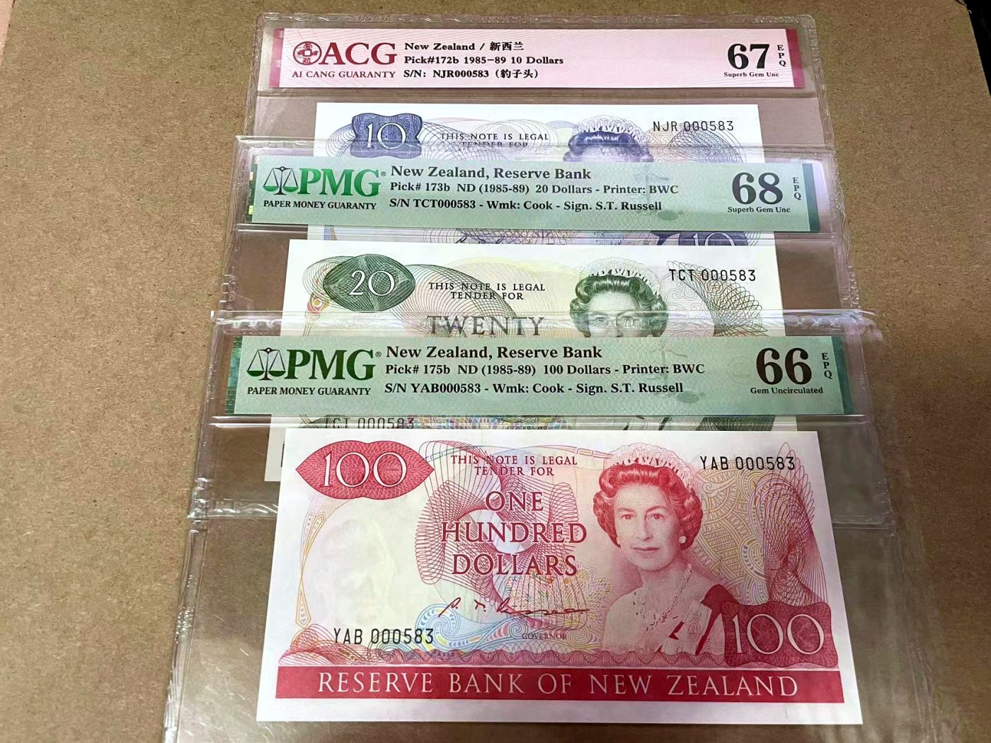 【Blue Auction】✨世界纸币精拍第418期【精】 【一组6张 583全同小号】新西兰 1985-89年1-100元 PMG68EPQ-ACG66EPQ
