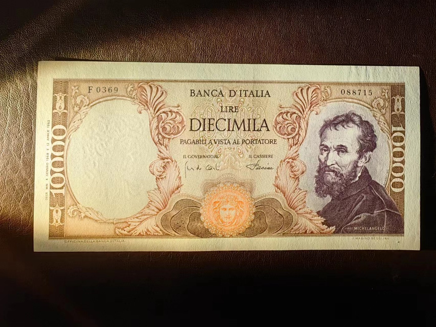 【Blue Auction】✨世界纸币精拍第418期【精】 意大利 1968年10万里拉 米开朗基罗 AU