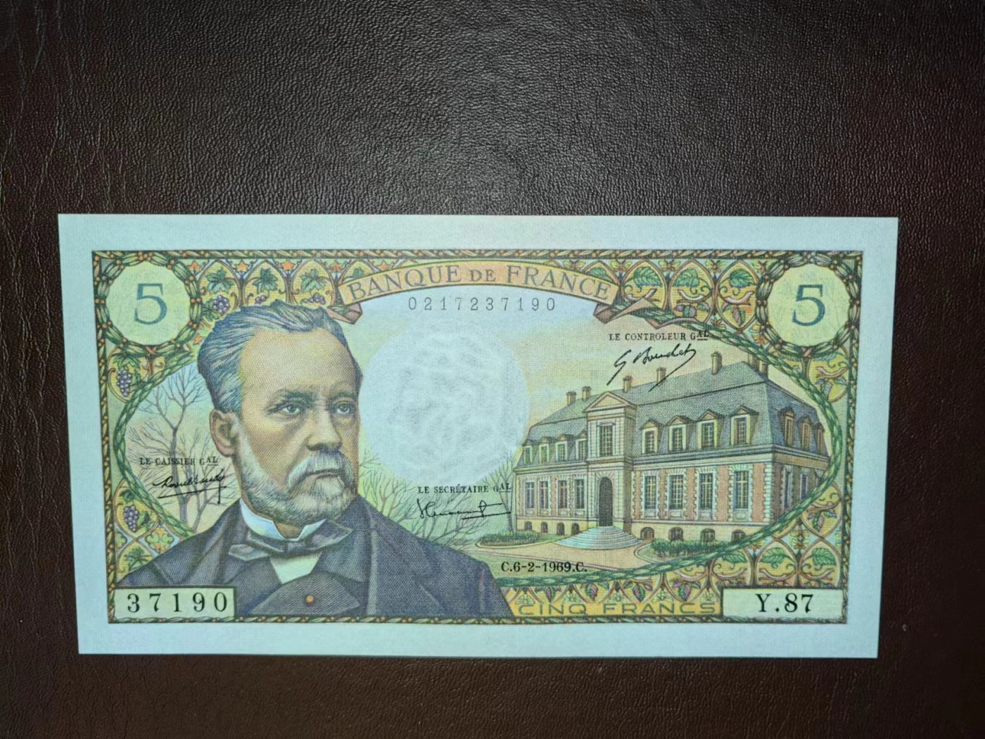 【Blue Auction】✨世界纸币精拍第418期【精】 法国 1969年5法郎 巴斯德 AU