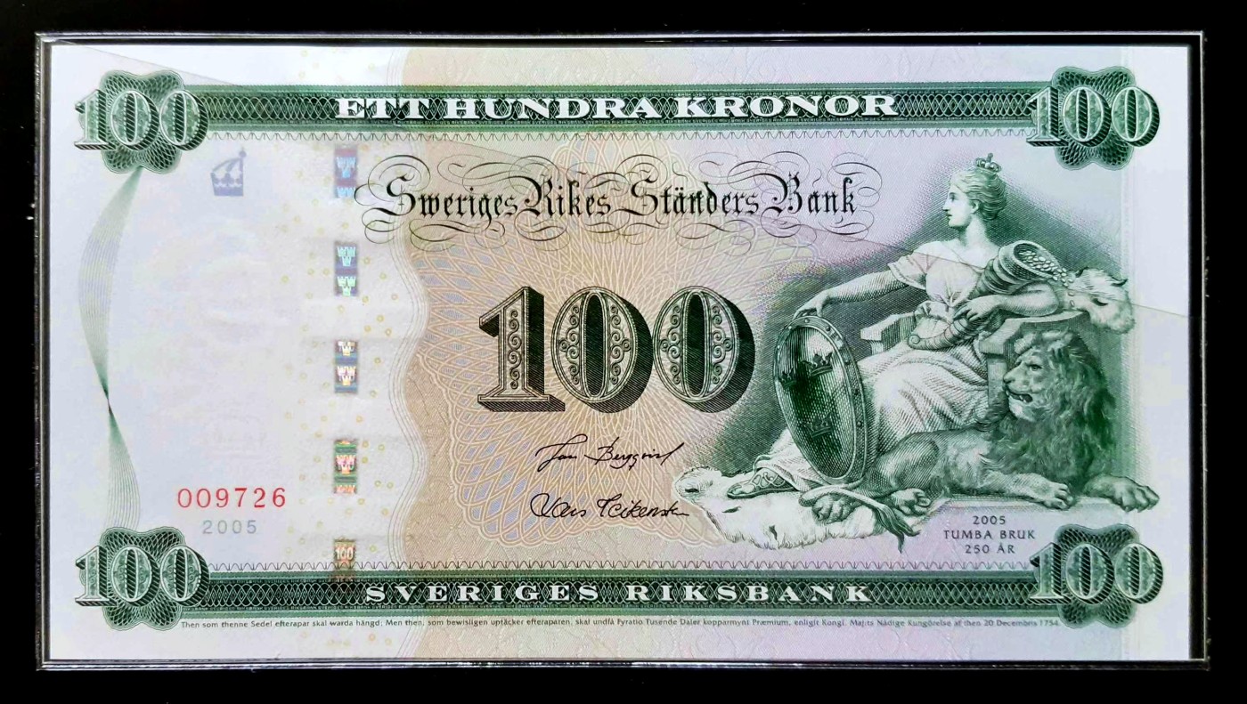【Blue Auction】✨世界纸币精拍第418期【精】 【原装带册 9726号】瑞典 2005年100克朗 纪念钞 全新UNC