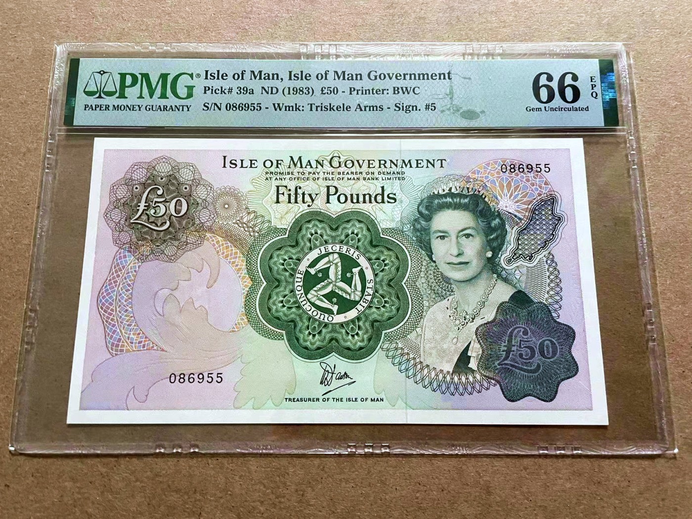 【Blue Auction】✨世界纸币精拍第418期【精】 【无47】马恩岛 1983年50镑 女王 背面大场景 PMG66EPQ 