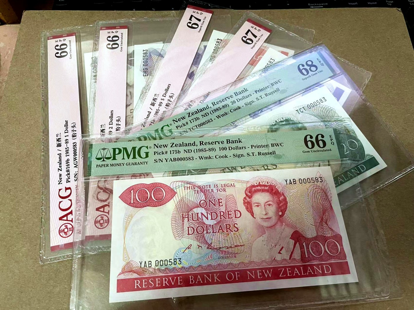 【Blue Auction】✨世界纸币精拍第418期【精】 【一组6张 583全同小号】新西兰 1985-89年1-100元 PMG68EPQ-ACG66EPQ