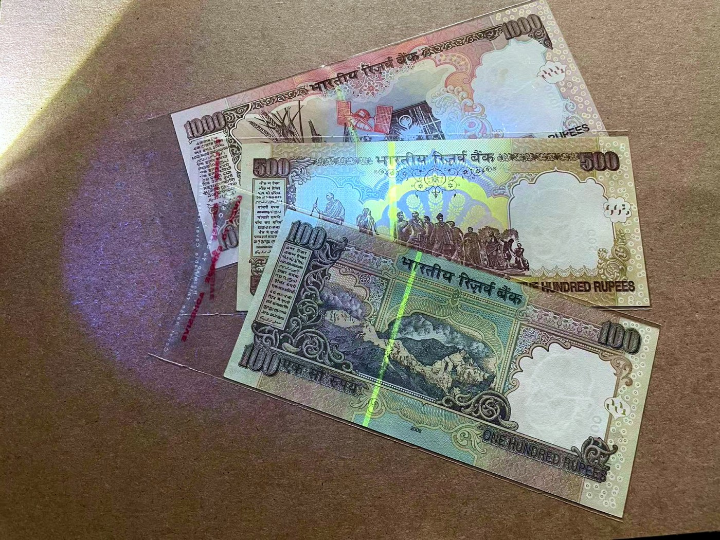 【Blue Auction】✨世界纸币精拍第418期【精】  【一组3张 全同9 冠号也是9开头】印度 100-500-1000卢比 UNC/UNC- 