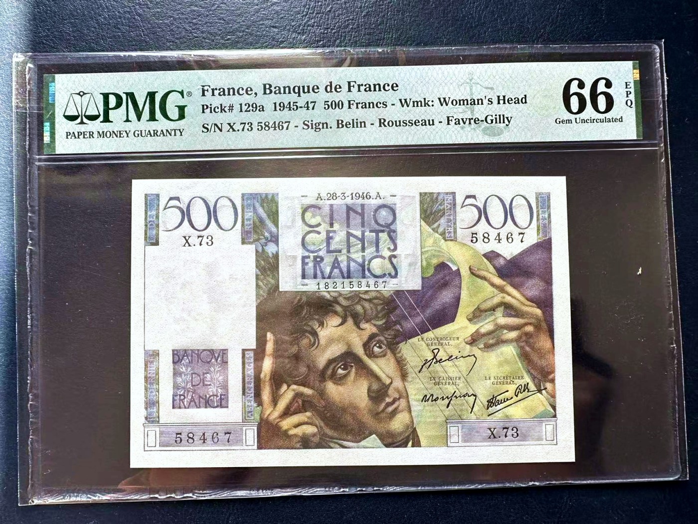 【Blue Auction】✨世界纸币精拍第418期【精】 【亚军分】法国 1946年500法郎 夏多布里昂 设计非常精美 PMG66EPQ 高分