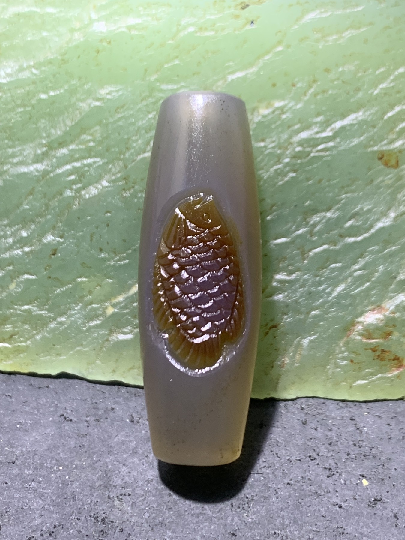 精美亚光高玉化巴西玛瑙手工俏色巧雕富贵有余吊坠一个！