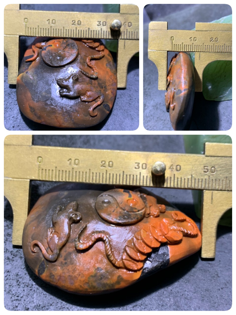 精美亚光冰飘原皮战国红玛瑙手工俏色巧雕太极鼠来宝随形吊坠一个