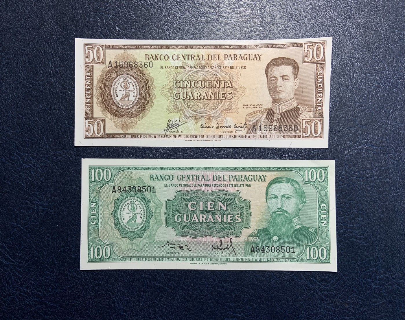 收藏联盟Quantum Auction 第317期拍卖  巴拉圭1952版1-100圭拉尼 品相UNC 全部为首发A冠 瑕疵细节如图