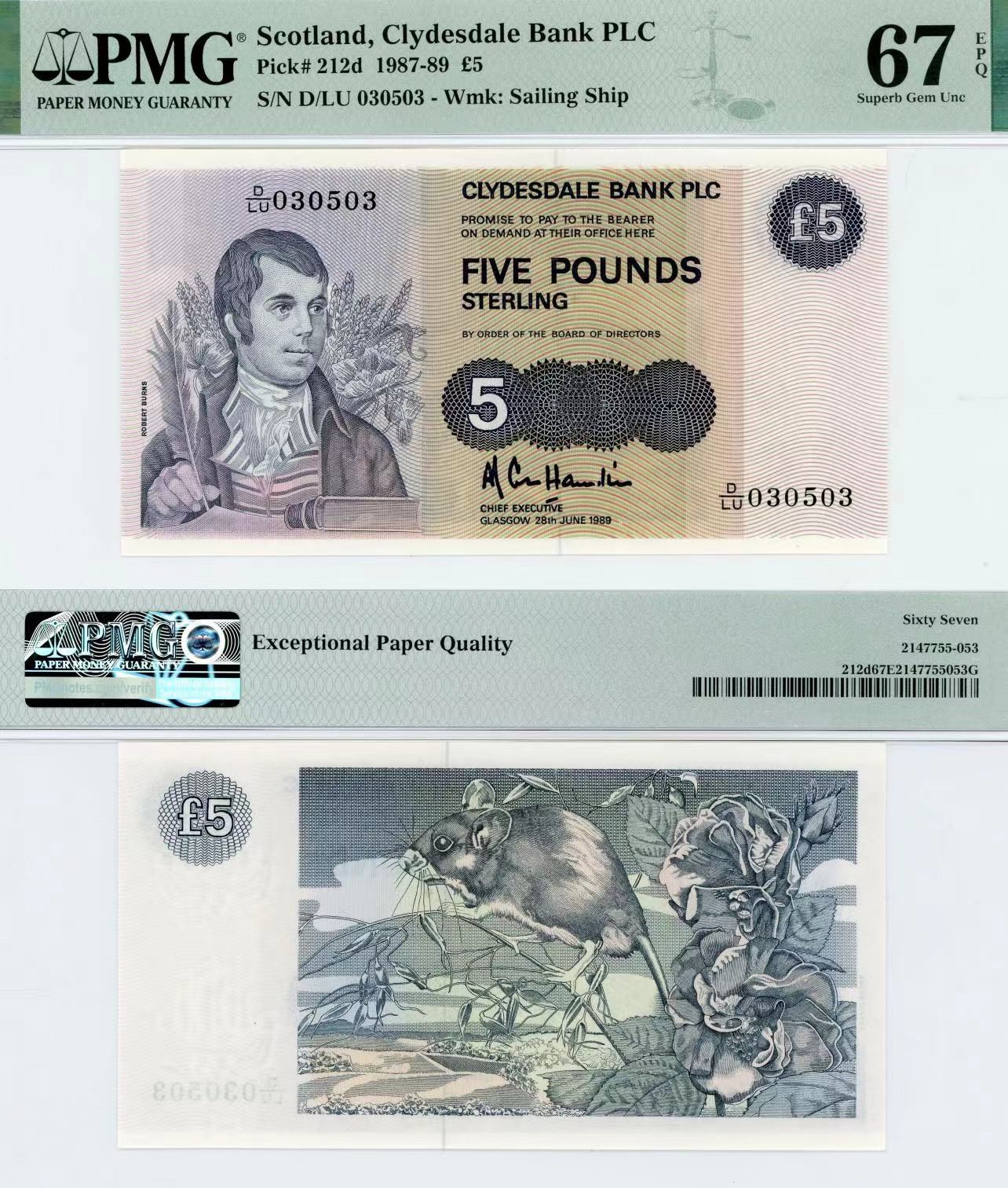 【Blue Auction】✨世界纸币精拍第418期【精】 【无47】苏格兰 2016年5镑 PMG67EPQ 大老鼠