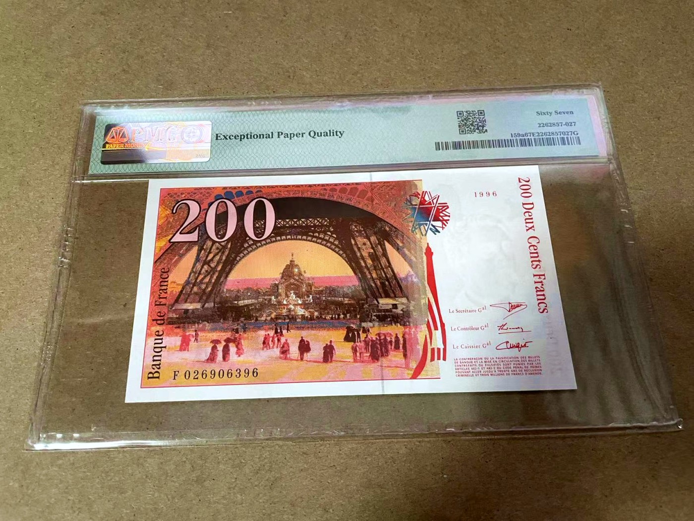 【Blue Auction】✨世界纸币精拍第418期【精】 【无47】法国 1995-96年200法郎 PMG67EPQ 