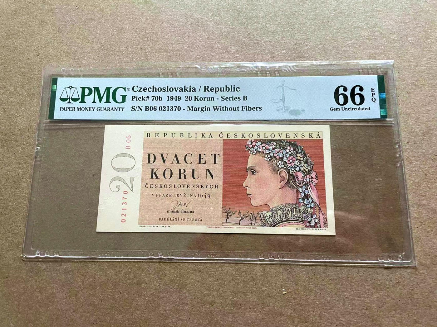 【Blue Auction】✨世界纸币精拍第418期【精】 【实钞】捷斯 1949年20克朗 PMG66EPQ 花环少女