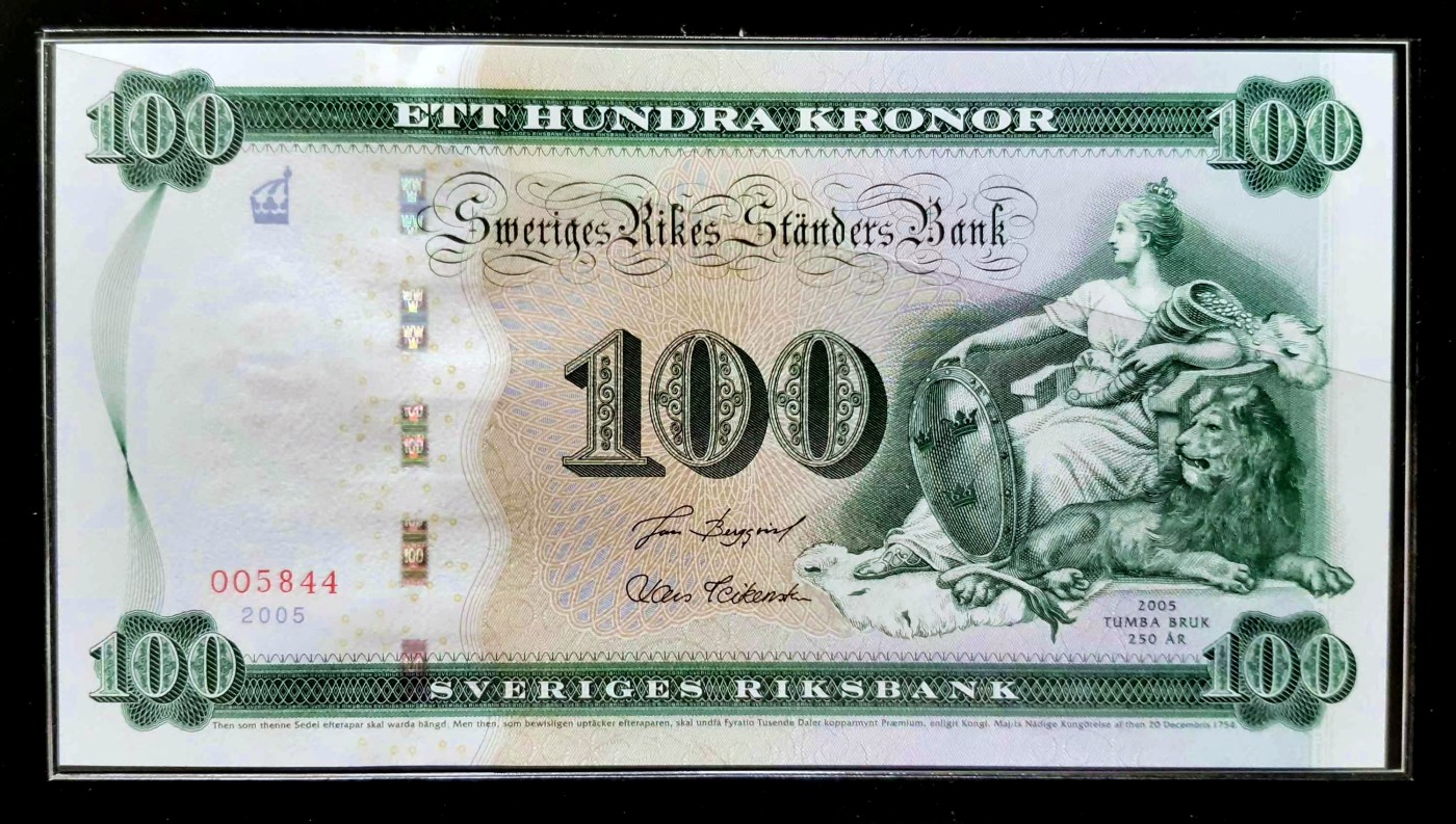 【Blue Auction】✨世界纸币精拍第418期【精】 【原装带册 5844号】瑞典 2005年100克朗 纪念钞 全新UNC