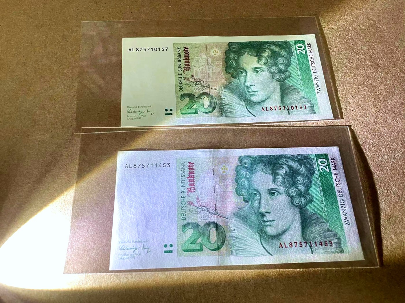 【Blue Auction】✨世界纸币精拍第418期【精】 【一组2张】德国 1991年20马克 AU品相
