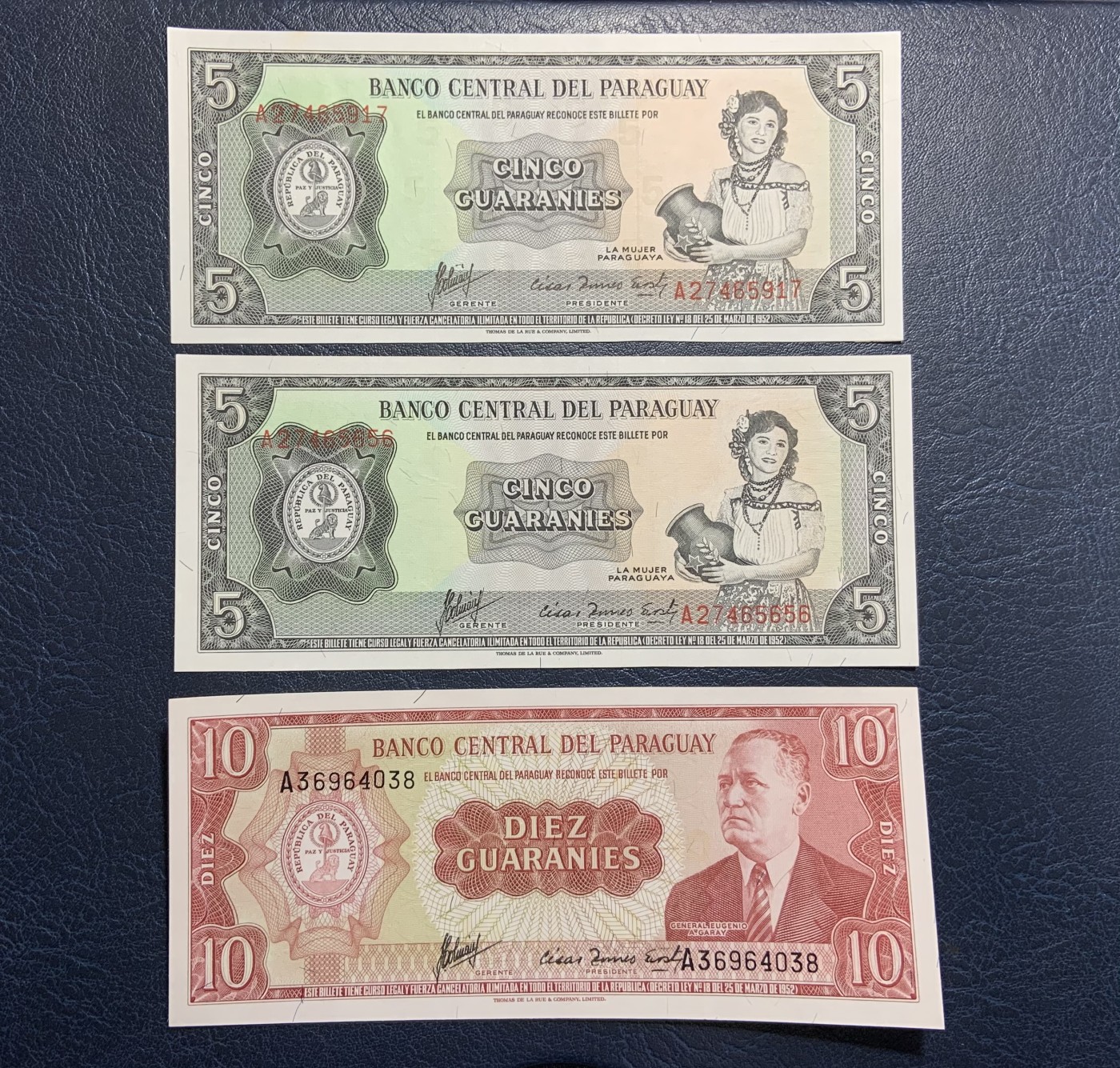 收藏联盟Quantum Auction 第317期拍卖  巴拉圭1952版1-100圭拉尼 品相UNC 全部为首发A冠 瑕疵细节如图