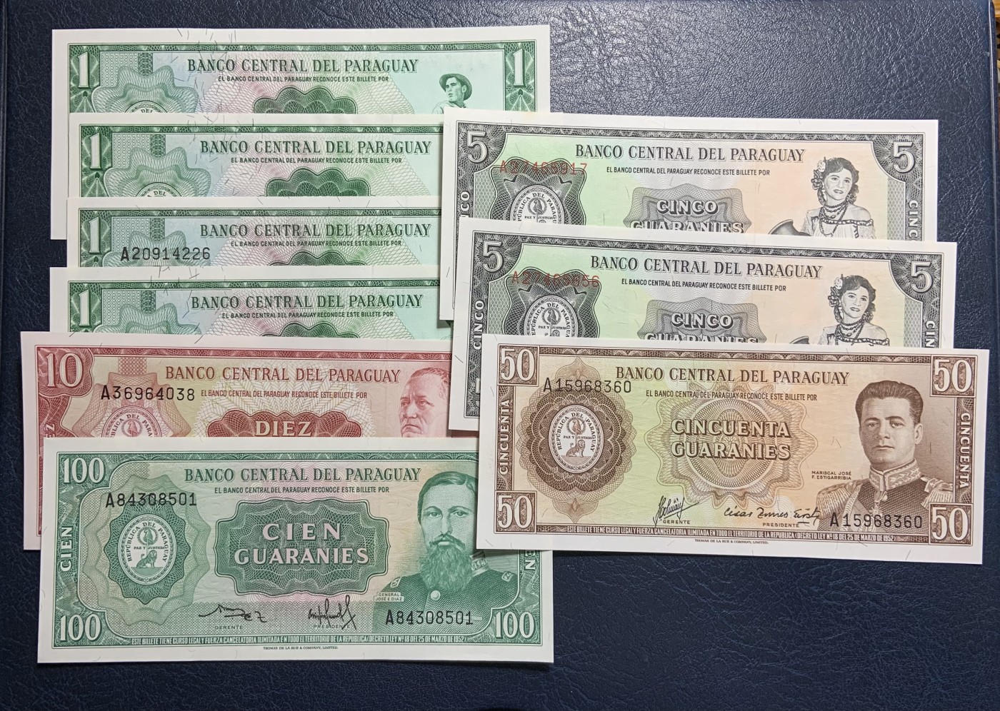 收藏联盟Quantum Auction 第317期拍卖  巴拉圭1952版1-100圭拉尼 品相UNC 全部为首发A冠 瑕疵细节如图