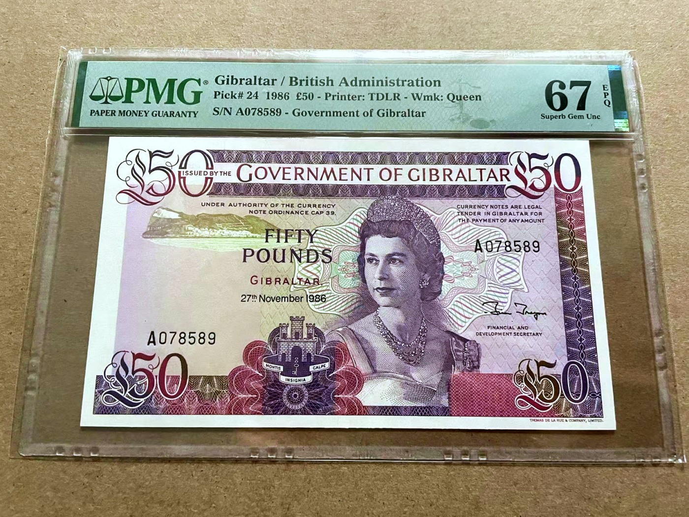 【Blue Auction】✨世界纸币精拍第418期【精】 直布罗陀 1986年50镑 PMG67EPQ 高分 高冠女王