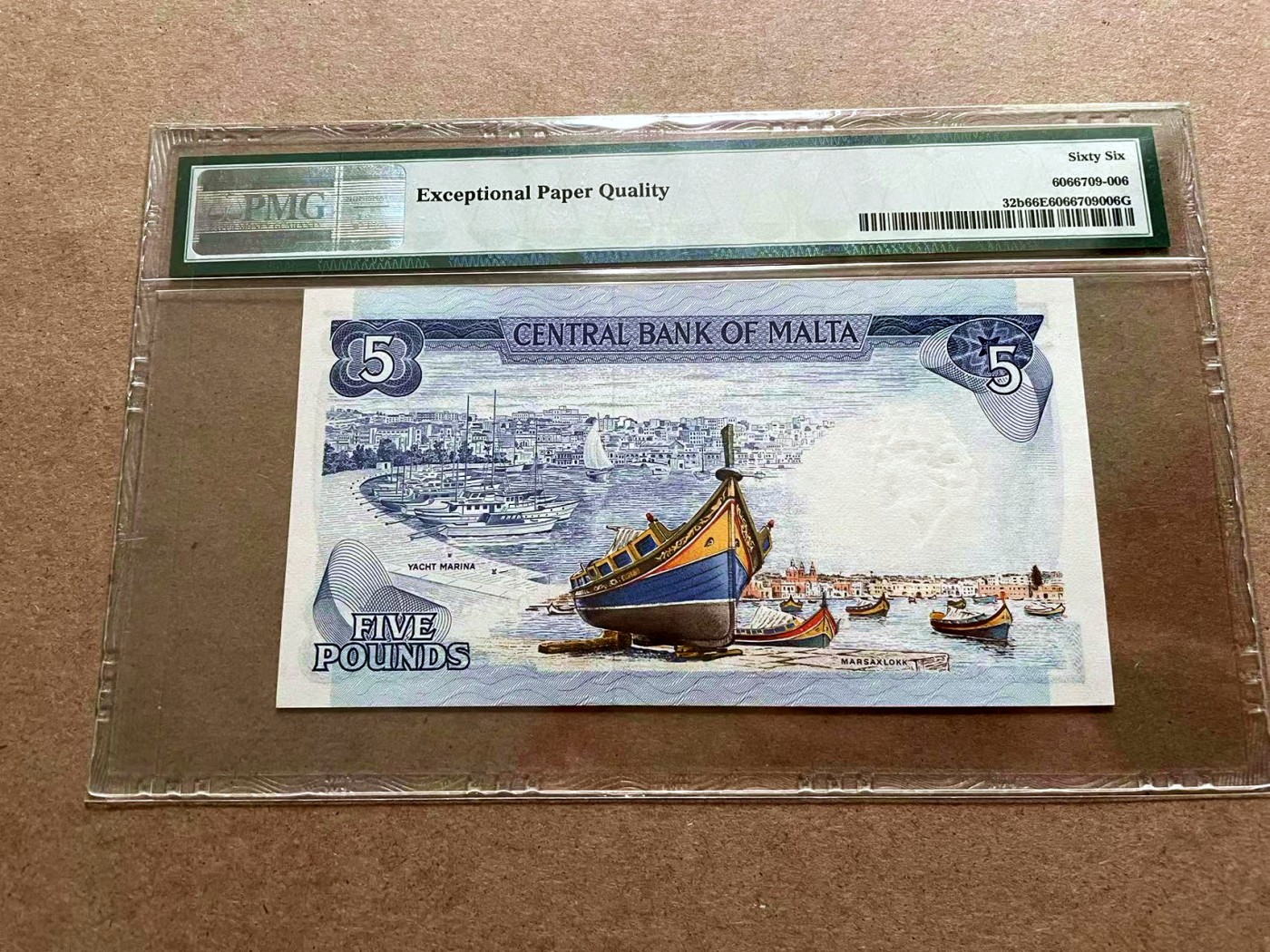 【Blue Auction】✨世界纸币精拍第418期【精】 【b版】马耳他 1973年5里拉 经典彩背 PMG66EPQ 