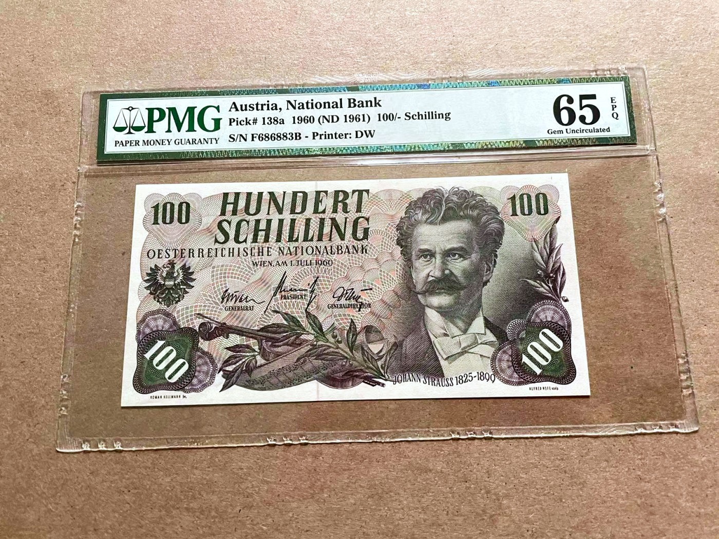 【Blue Auction】✨世界纸币精拍第418期【精】 【无47】奥地利 1960年100先令 斯特劳斯 PMG65EPQ 