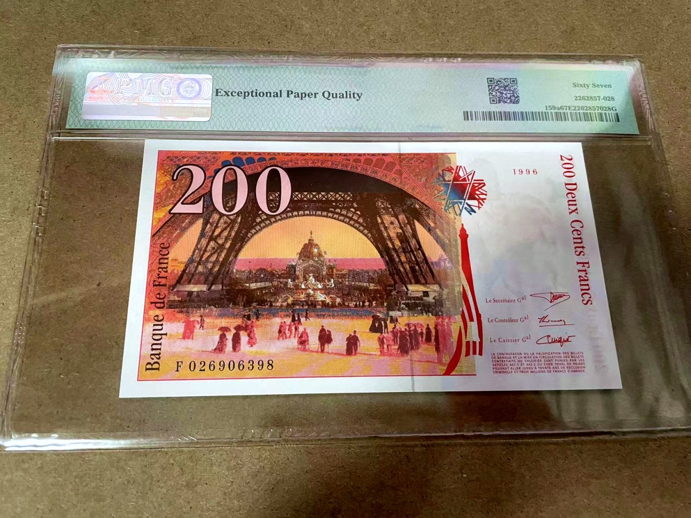 【Blue Auction】✨世界纸币精拍第418期【精】 【无47】法国 1995-96年200法郎 PMG67EPQ 