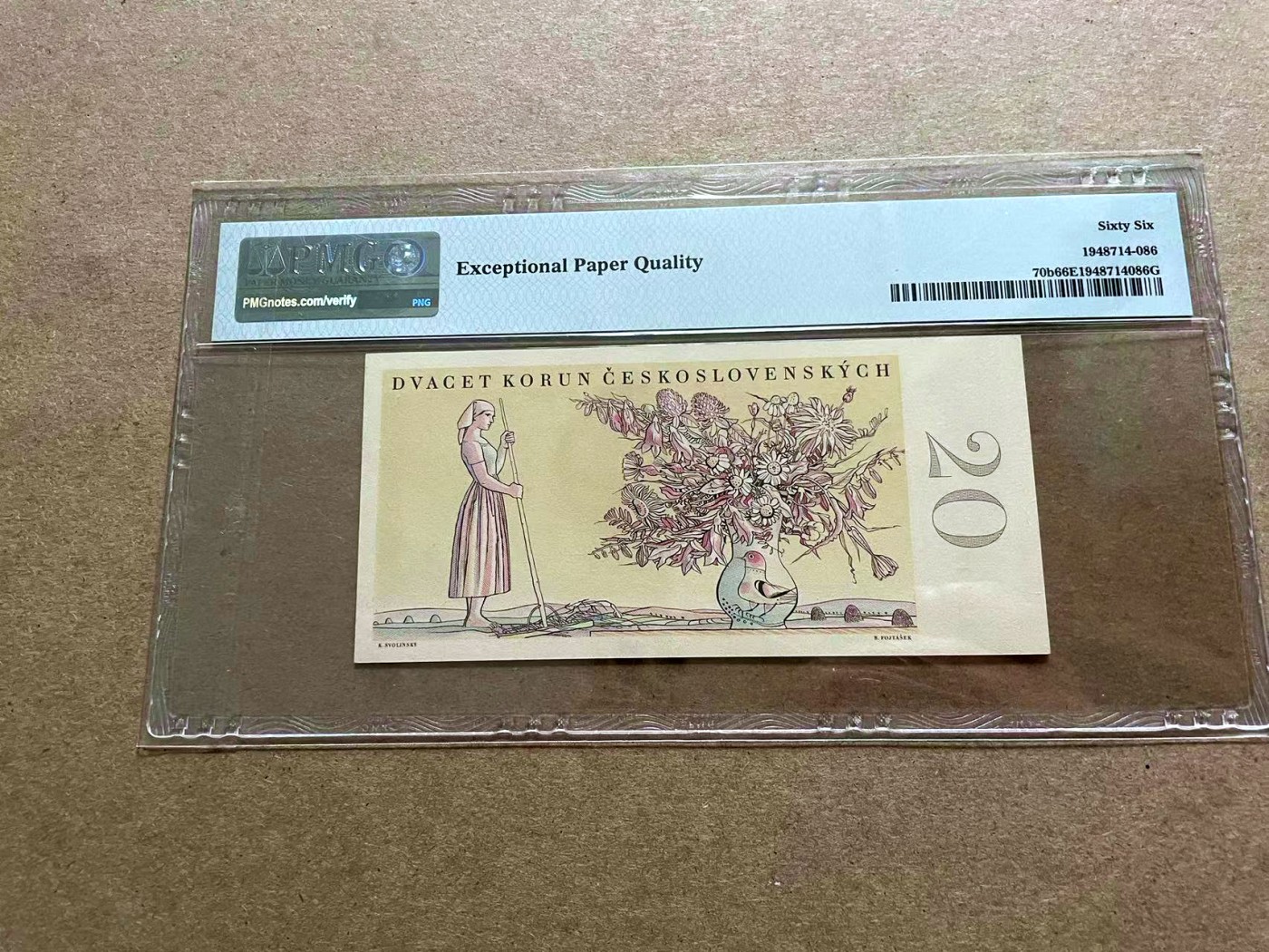 【Blue Auction】✨世界纸币精拍第418期【精】 【实钞】捷斯 1949年20克朗 PMG66EPQ 花环少女