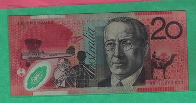 澳大利亚2010年20元 无47 双尾22 塑料钞 实物图 八五品 - 澳大利亚2010年20元 无47 双尾22 塑料钞 实物图 八五品