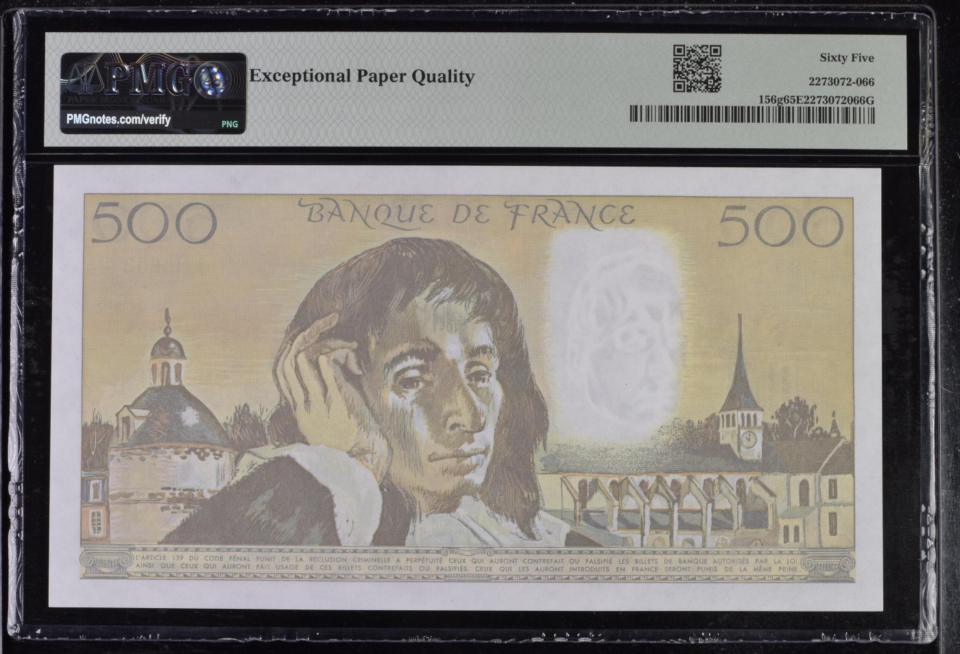 收藏联盟Quantum Auction 第317期拍卖  法国1988-90年500法郎 PMG65 物理学家帕斯卡尔