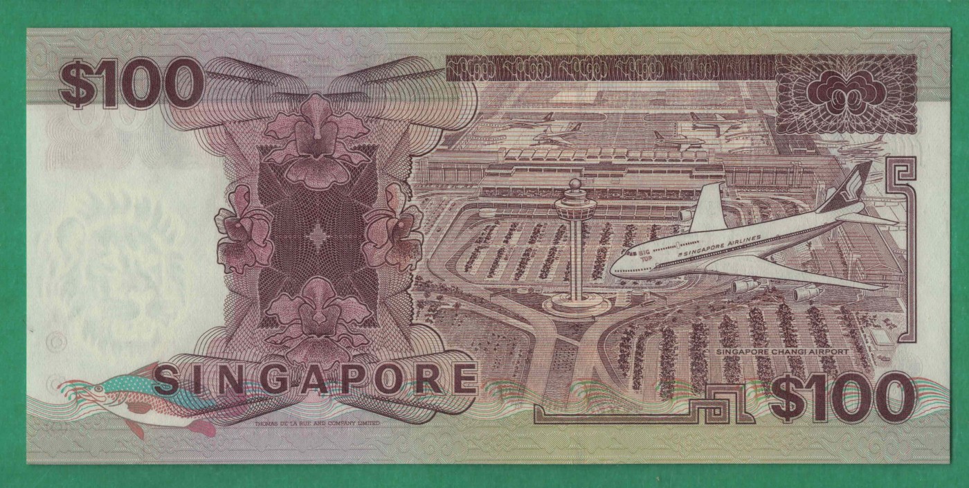 新加坡1995年100元 P-23c 船版 亚洲纸币 实物图 UNC