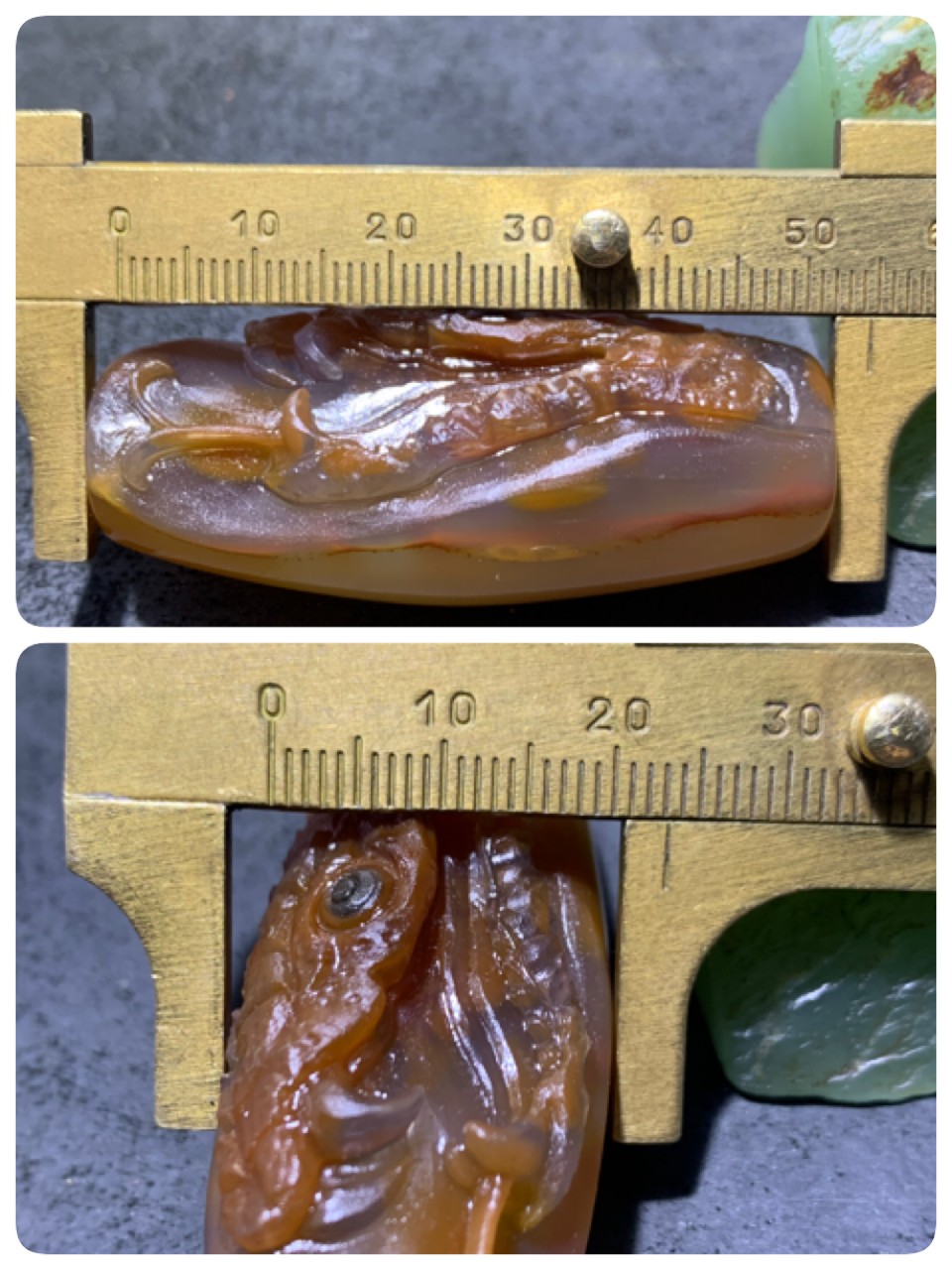 精美亚光高玉化巴西玛瑙手工俏色巧雕灵蛇大桶珠一个！