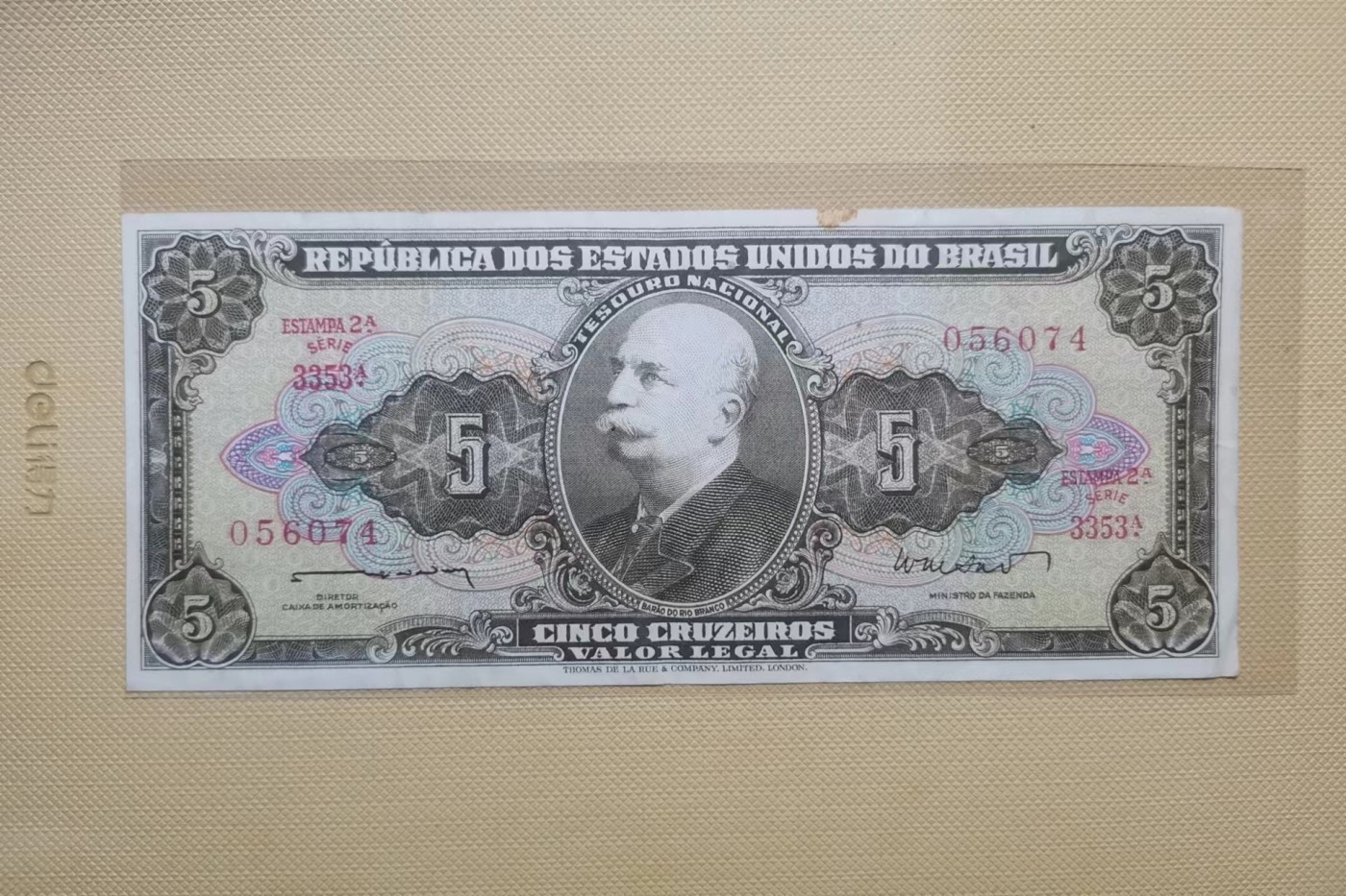 【易洋钱喜】第35场 国外纸币专场 巴西5克鲁塞罗，四张不同签名，通品好品相，年代为上世纪50-60年代