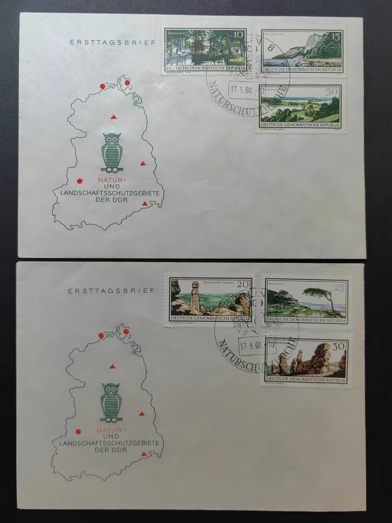多国首日封✌邮品✌（拍卖场）精品🔥专场 第④③场 东德1966年 自然和风景保护区（一套全）
