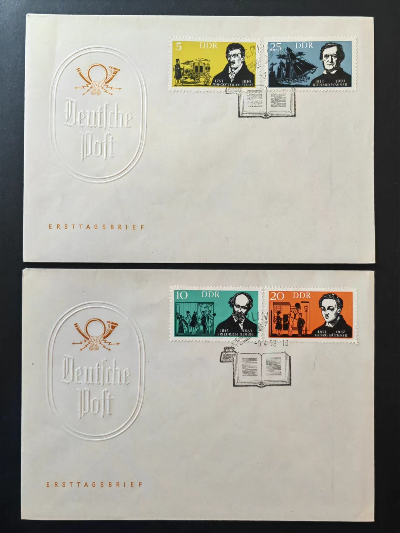 多国首日封✌邮品✌（拍卖场）精品🔥专场 第④③场 东德1963年 著名文学家和艺术家 （一套全）