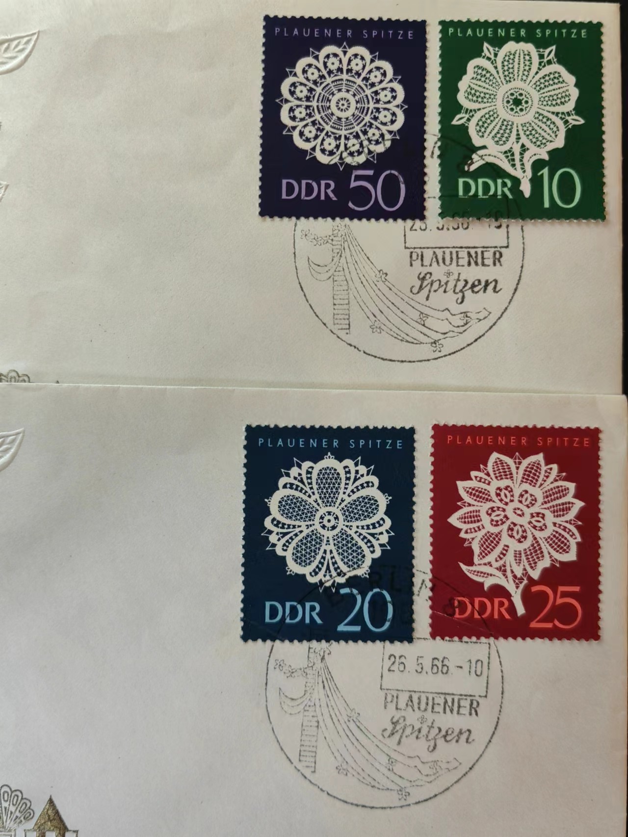 多国首日封✌邮品✌（拍卖场）精品🔥专场 第④③场 东德1966年 普劳恩针织花边（一套全）