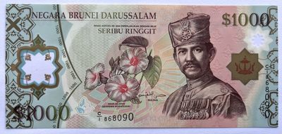 2024第3场（总第155期）：精品纪念钞、塑料钞、评级币专场 - 首发C/1 冠倒置号868090 文莱2006年版1000元塑料钞AUNC（有浅折印及油墨缺损）