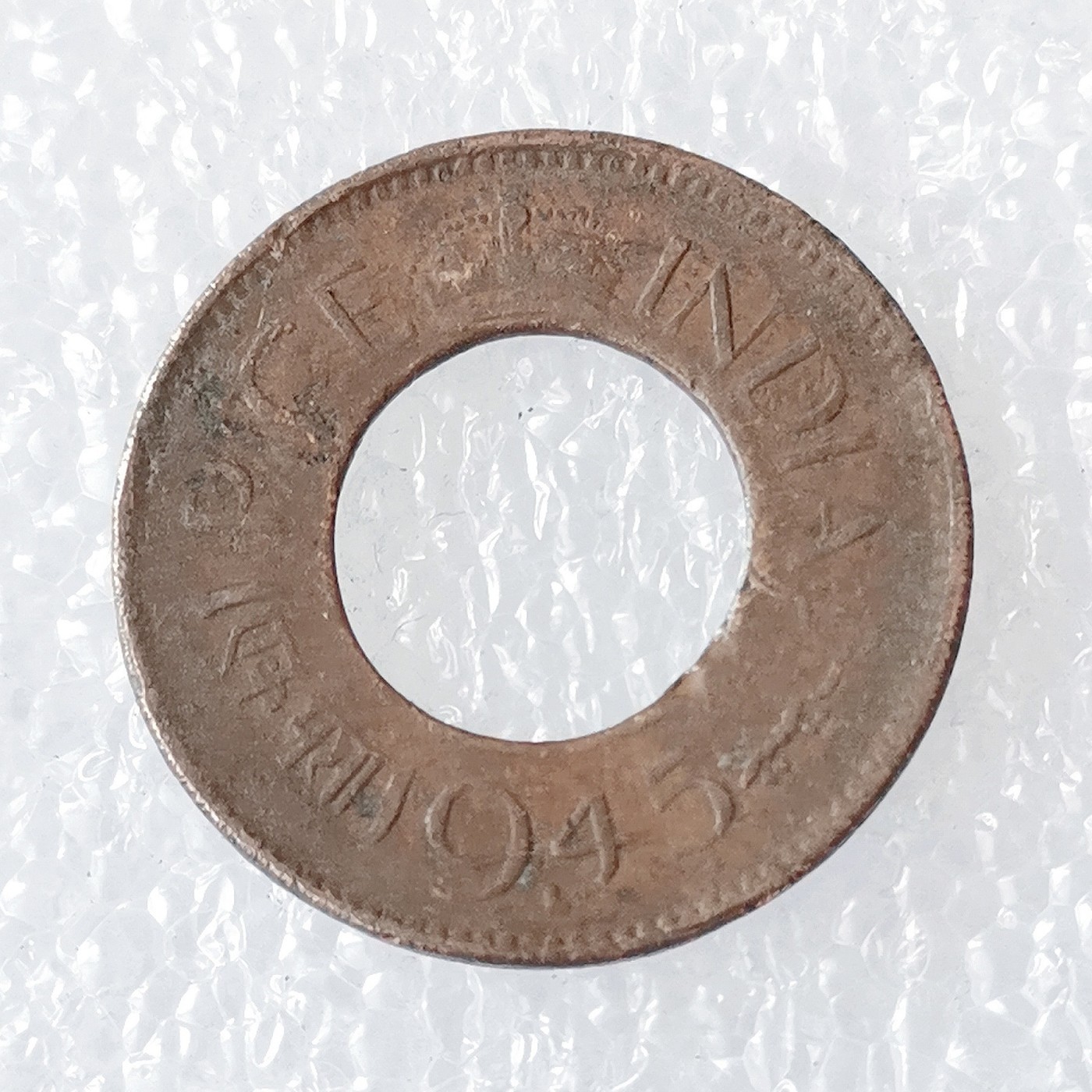 海外回流1元起拍小铺 各国钱币散币场 第5期 英属印度1945年1派沙中孔铜币