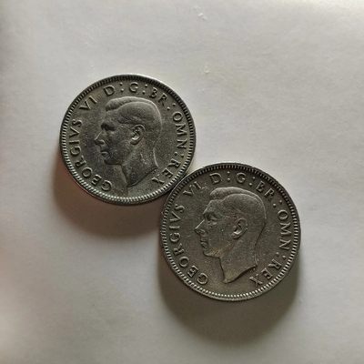 231222 - 英国乔治六世1先令版别一组2枚坐狮立狮英格兰苏格兰版随机发货