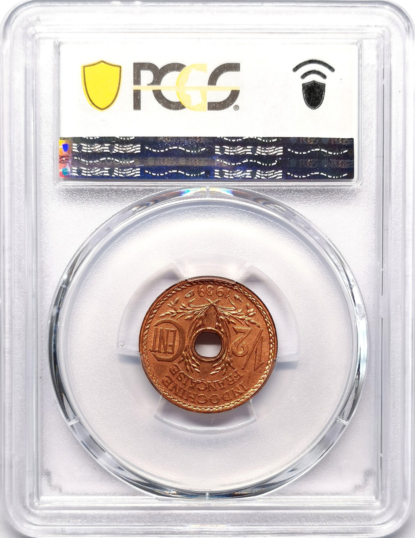 凡希社世界钱币微拍第二百五十八期 1939法属印度支那中孔1/2分铜币PCGS-MS66RD原色红铜光保存极佳！